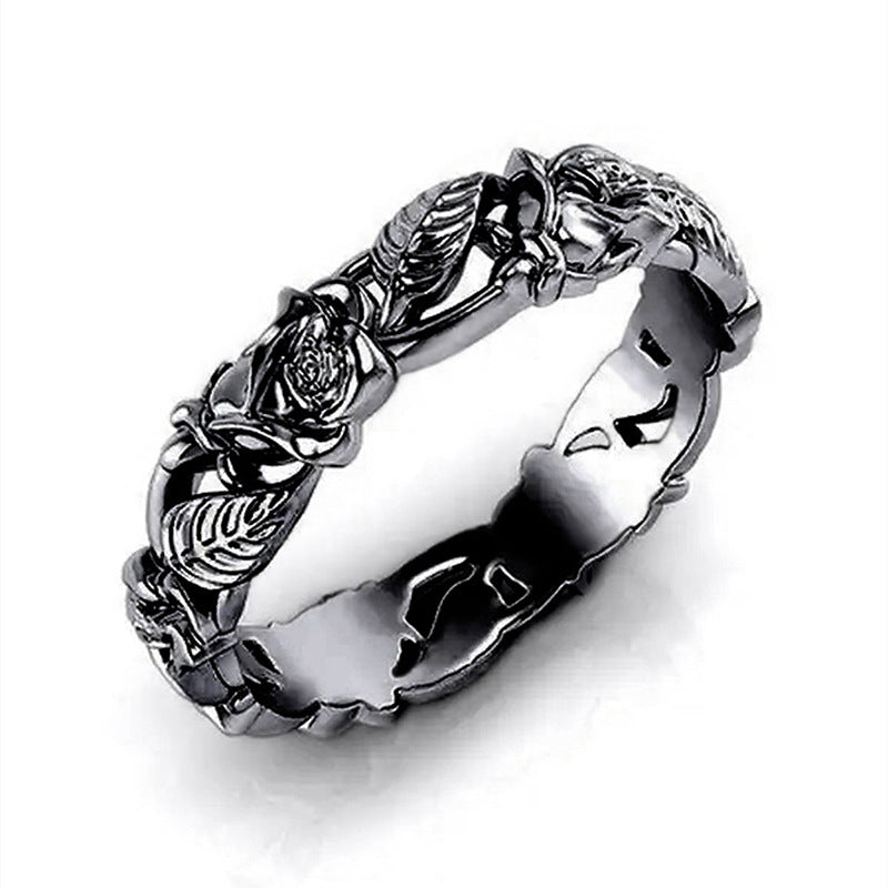 Vintage 3D Rose Vine Ring, European Hollow Carved Floral Unique Statement Band
