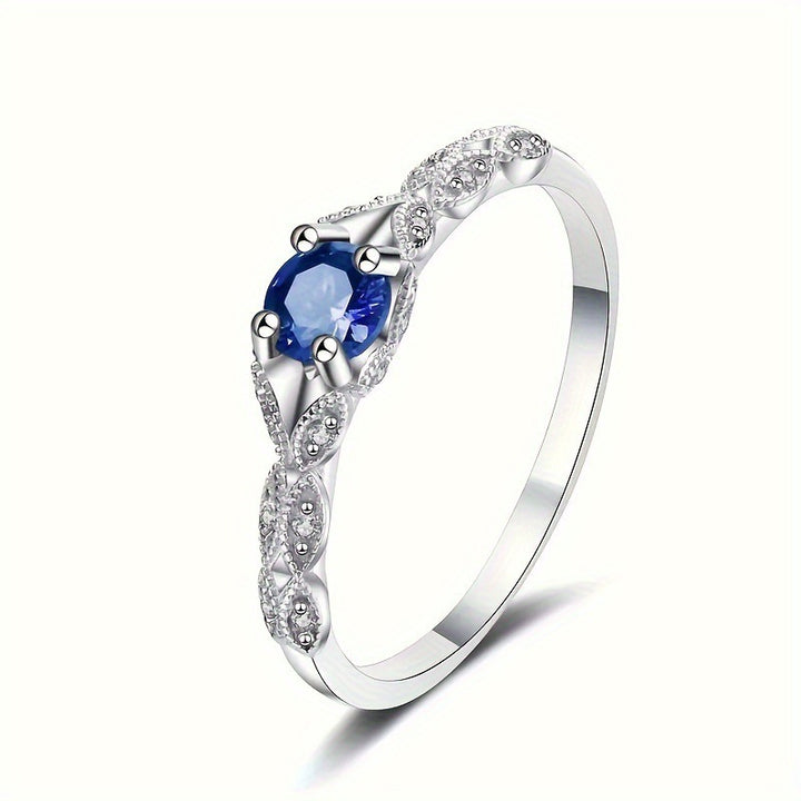 Four‑Prong Main Stone Leaf‑Shaped Pave Silver Ring, Multi‑Color Options