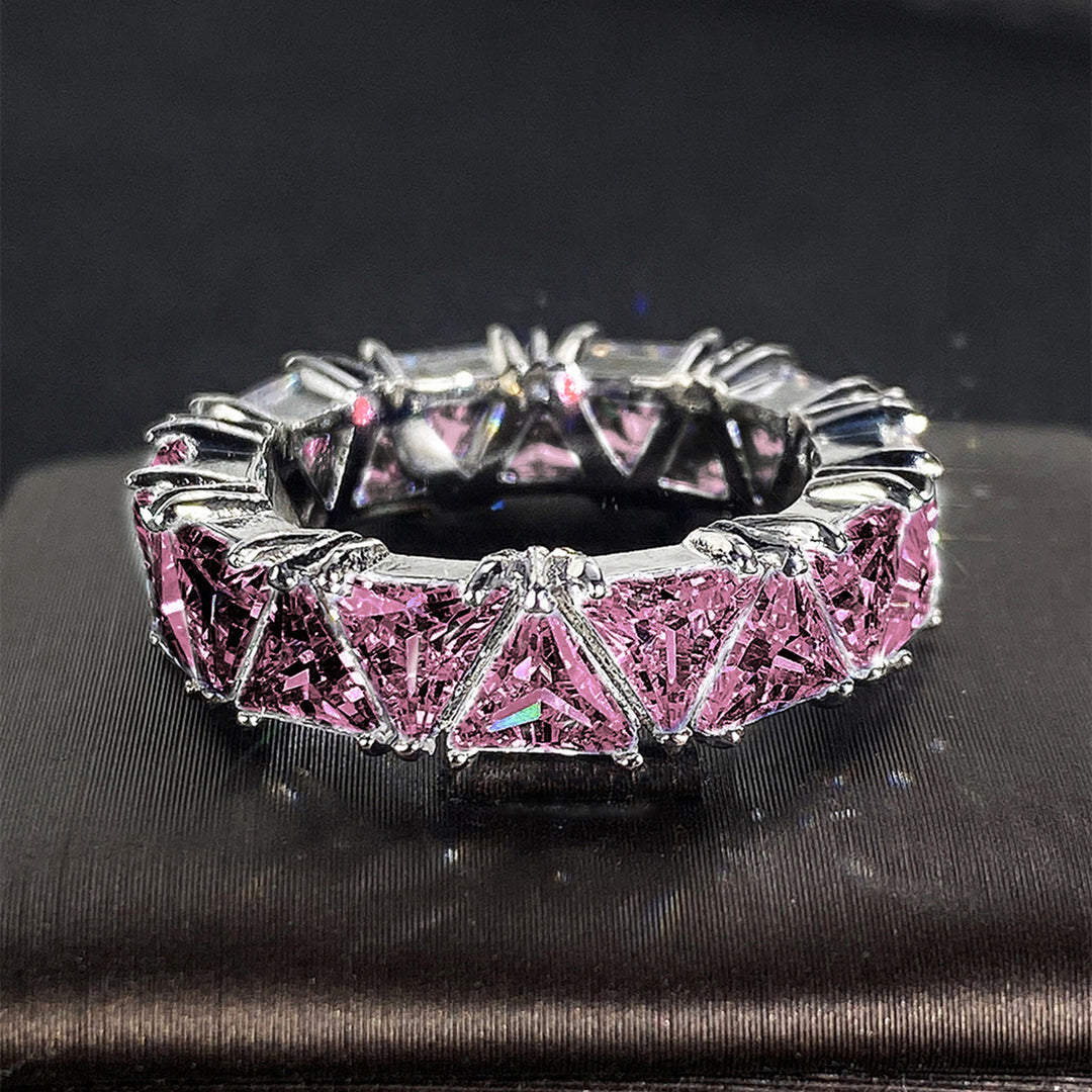 Triangle Cut Full Eternity Band Ring, Solid S925 Silver 4 Color Options Heavy Full Pave Crystal Stackable Band