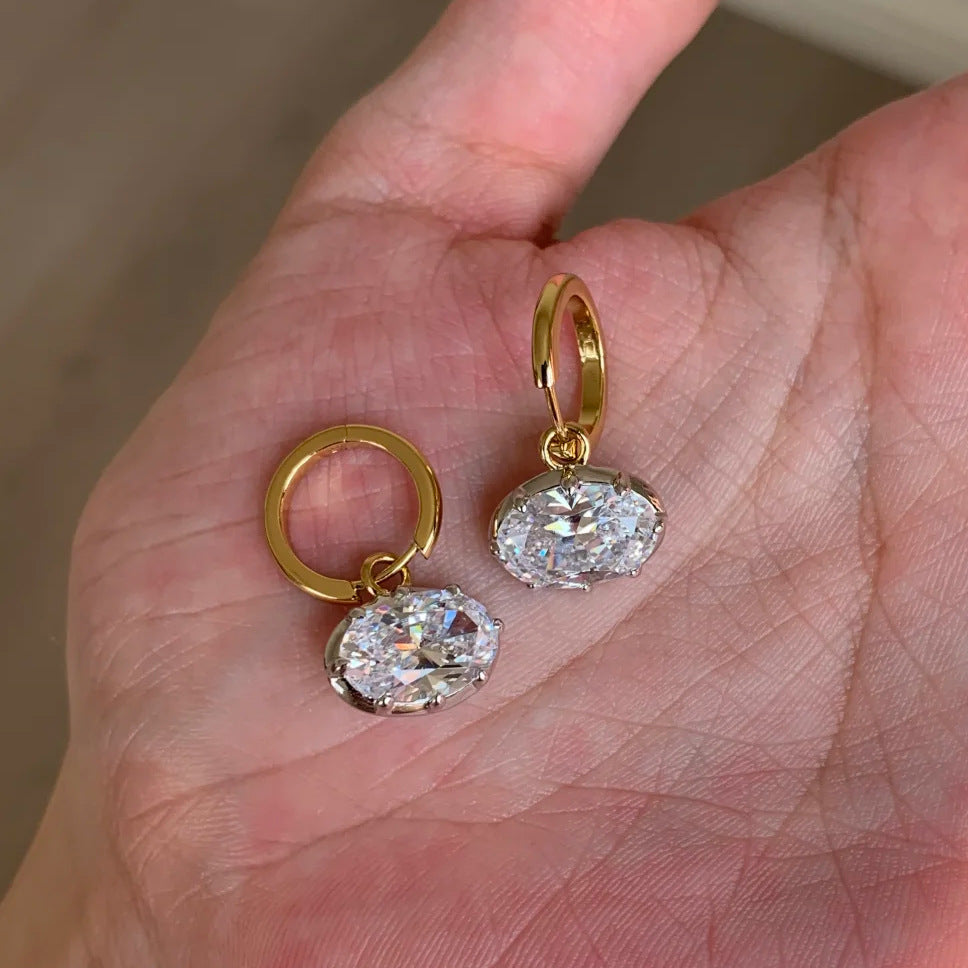 Oval Large Diamond Drop Huggie Earrings