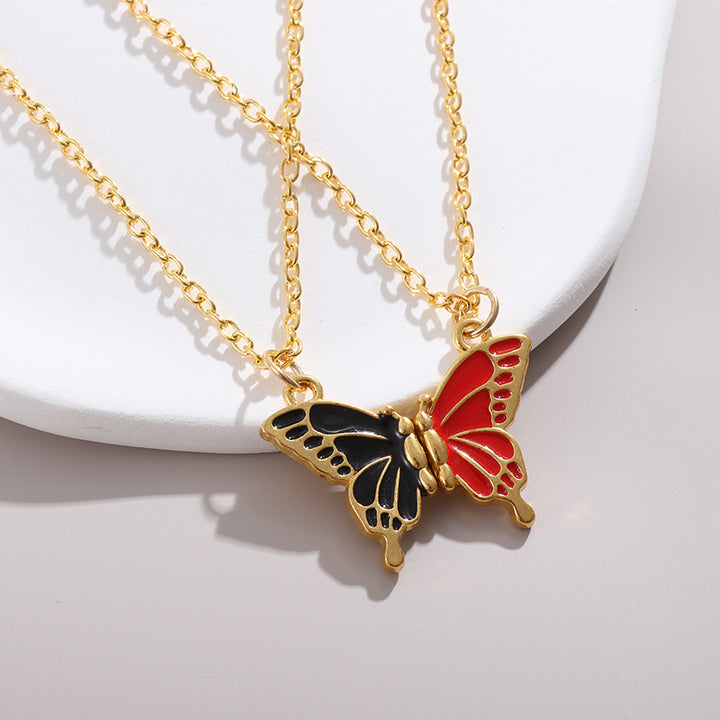 Color Enamel Butterfly Clavicle Necklace, Multi-Color Gold Border Minimal Pendant Necklace for Women
