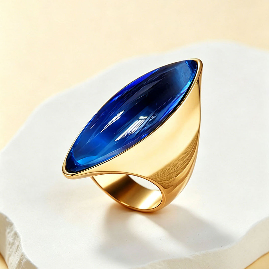 Minimalist Marquise Cabochon Gemstone Signet Ring, S925 Silver Gold Plated Multi-Color Modern Geometric Unisex Wide Band