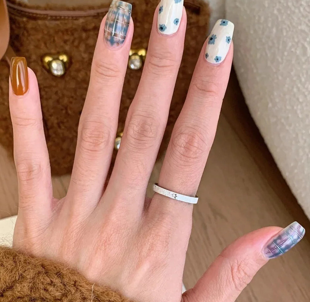 Vintage Princess Cut Wheat Ring Set, S925 Silver Brushed Star Band Two-Piece Rings, Gold & Silver Tone