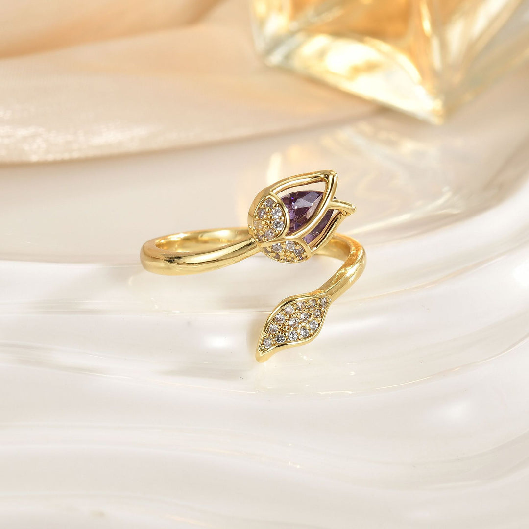 Tulip Gemstone Open Ring (Multi-Color Luxury Women's Band)