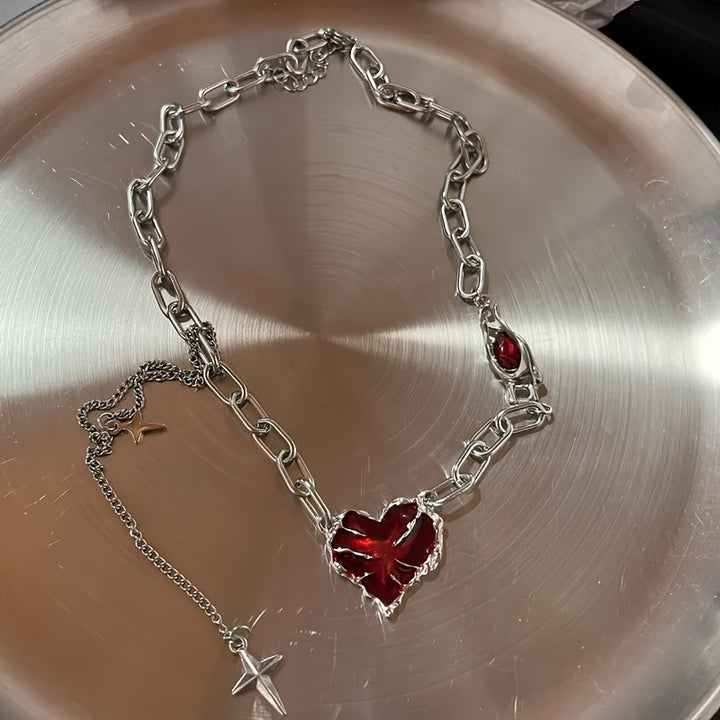 Vintage Dark Heart Necklace Set, Gothic Alt Heart Pendant Chokers, Indie Punk Style Necklace Collection