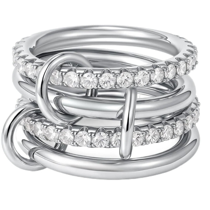 Multi-Band Chain-Link Full-Diamond Ring (Light Luxury Stackable Style Series)