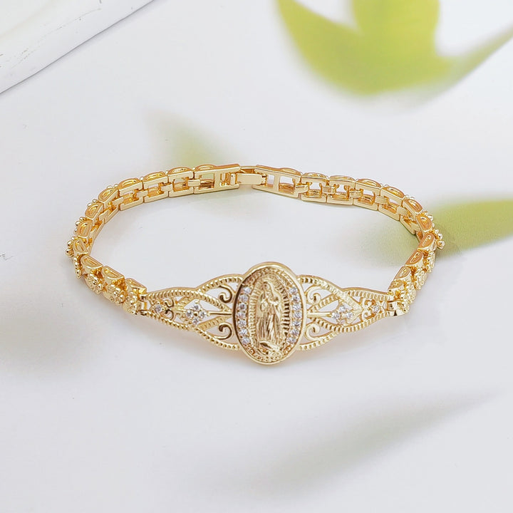 Virgin Mary Embossed Multi‑Style Openwork Gold‑Tone Bracelet