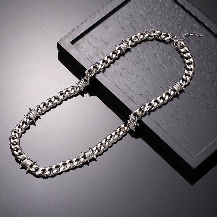 Titanium Steel Barbed Wire Cuban Link Set (Dark Hardcore Punk Style)