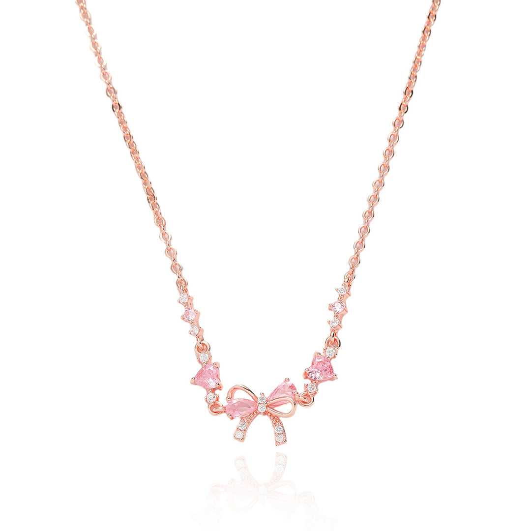 Pink Diamond Bow Jewelry Set (Necklace, Bracelet, Ring Sweet Girl Accessories)