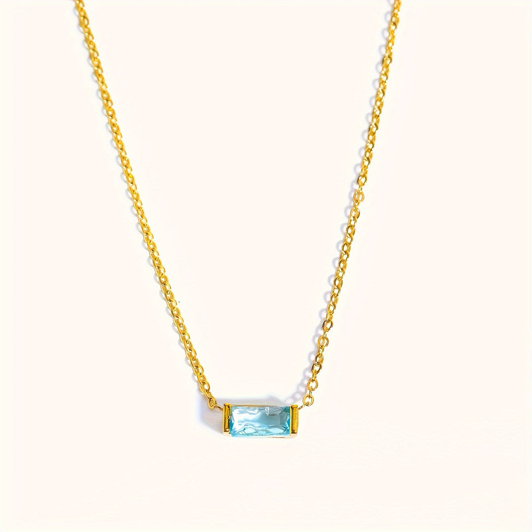 Mini Baguette-Cut Gemstone Pendant Necklace (Multi-Color Dainty Delicate Choker)