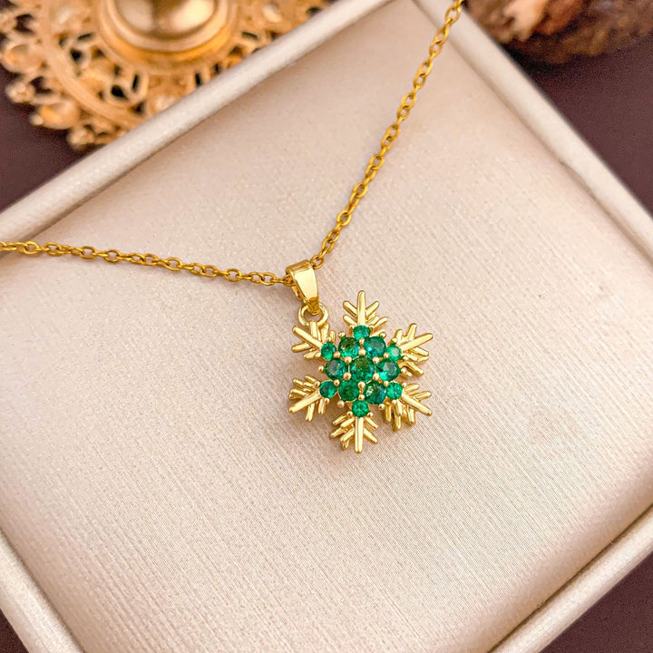 Multi-Color Diamond Snowflake Collarbone Necklace, 8 Styles Gold & Silver Tone Diamond Snowflake Pendant Thin Chain, Winter Christmas Versatile Jewelry