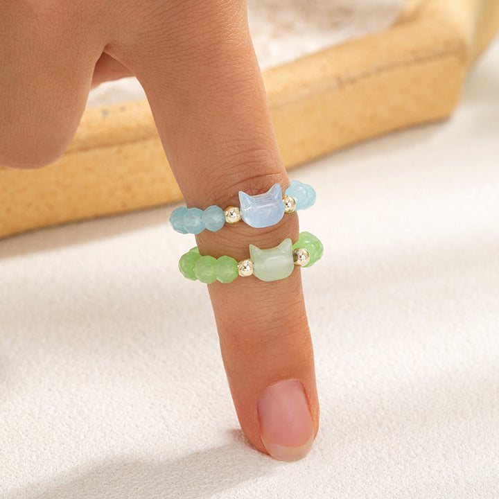 Cat Beaded Stretch Ring (Multi-Color Cute Kawaii Style Band)