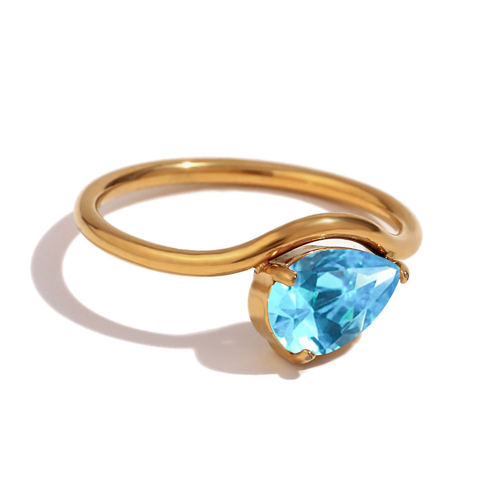 12 Birthstone Teardrop Ring (Gold-Tone Delicate Personalized Women's Band)