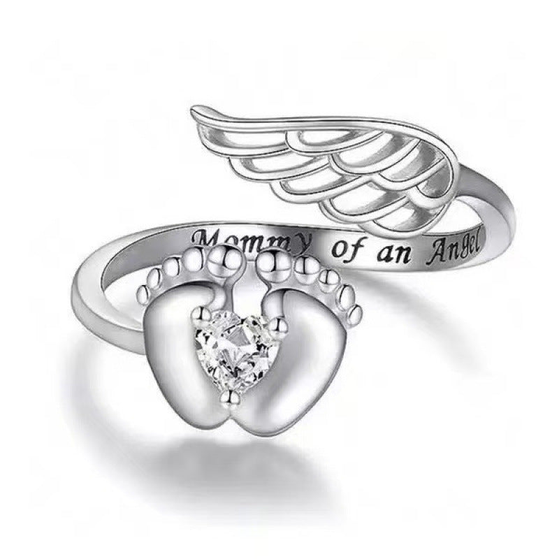 S925 Silver Multi‑Theme Open Ring, Animal & Footprint Angel Wing Engraved Memorial Ring