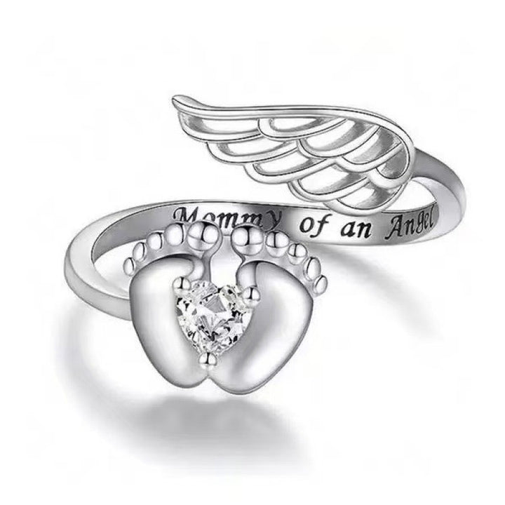 S925 Silver Multi‑Theme Open Ring, Animal & Footprint Angel Wing Engraved Memorial Ring