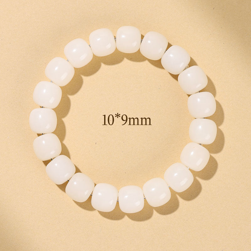 White Jade Old Barrel Bead Bracelet (Warm Elegant Playable Jewelry)