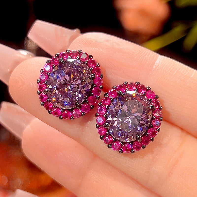 Vintage Gunmetal Plated Gemstone Necklace & Earring Set (Purple/Blue Options)