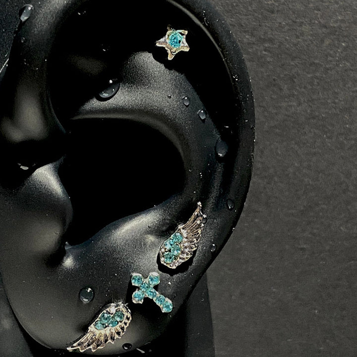 Star Cross Wing Stud Earrings Set