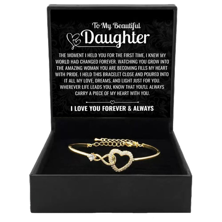 Sentimental Infinity Heart Diamond Bracelet (Family Themed Gold Tone Adjustable Bangle)