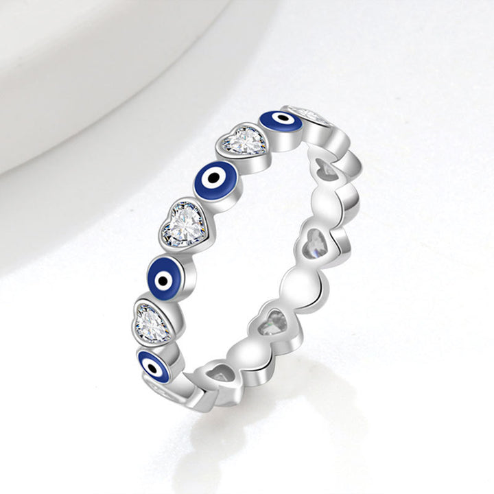 Evil Eye & Heart diamond Eternity Band Ring (2 Colors Delicate Statement Ring)