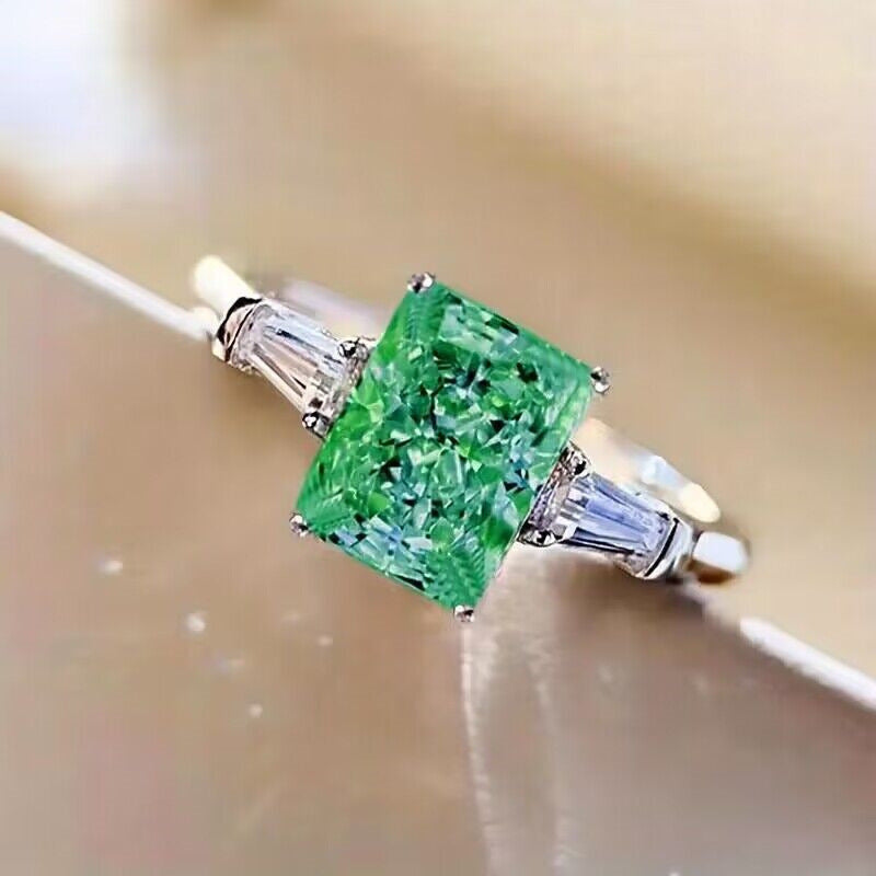 Radiant‑Cut Centre Stone With Tapered‑Baguette Accents Ring For Women, 5‑Color Options