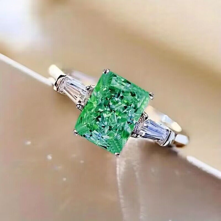 Radiant‑Cut Centre Stone With Tapered‑Baguette Accents Ring For Women, 5‑Color Options
