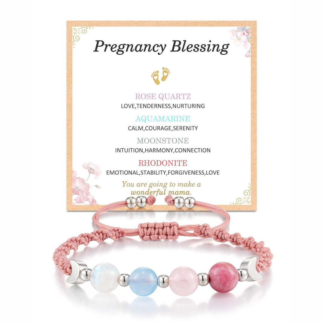 Natural Crystal Braided Cord Bracelet (Two Styles: New Mom / Moon Phases)