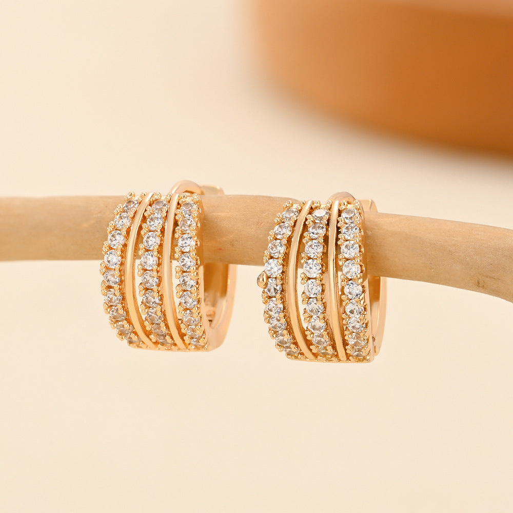 Multi‑Row Pave‑Set C‑Shape Huggie S925 Silver Earrings