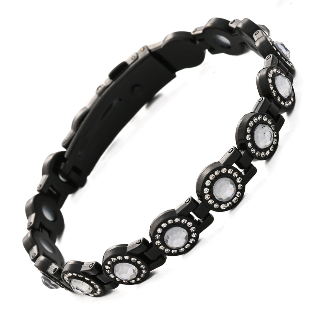Rose Gold Tone Green Stone Pavé Health Bracelet (Delicate Magnetic Bangle)