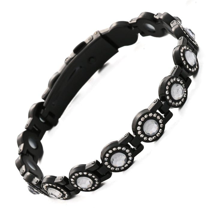 Rose Gold Tone Green Stone Pavé Health Bracelet (Delicate Magnetic Bangle)