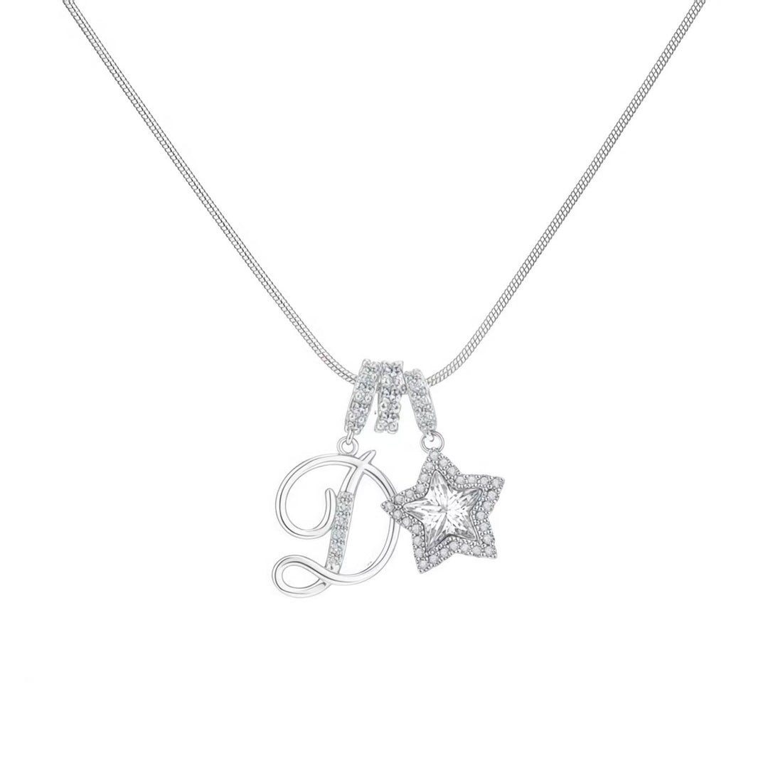 Script Initial Pave Star Dual Charm Snake Chain Necklace, Gold & Silver Custom Letter Choker