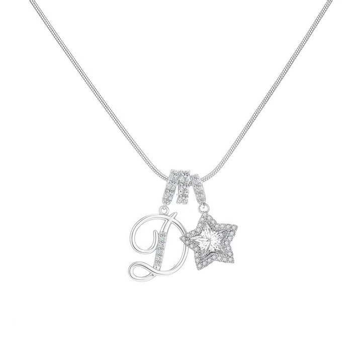 Script Initial Pave Star Dual Charm Snake Chain Necklace, Gold & Silver Custom Letter Choker
