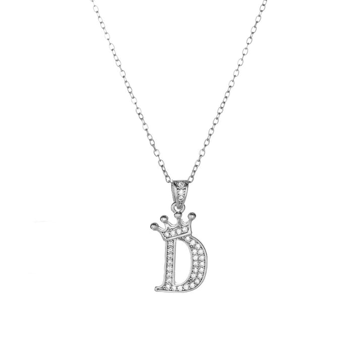 Crown Paved Diamond Initial Letter Necklace, 14K Gold Plated Personalized Dainty Chain, A-Z Available
