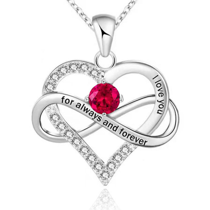 Infinity Intertwined Heart Engraved Birthstone Necklace, Eternal Love Heart Pendant Clavicle Chain with Birthstone