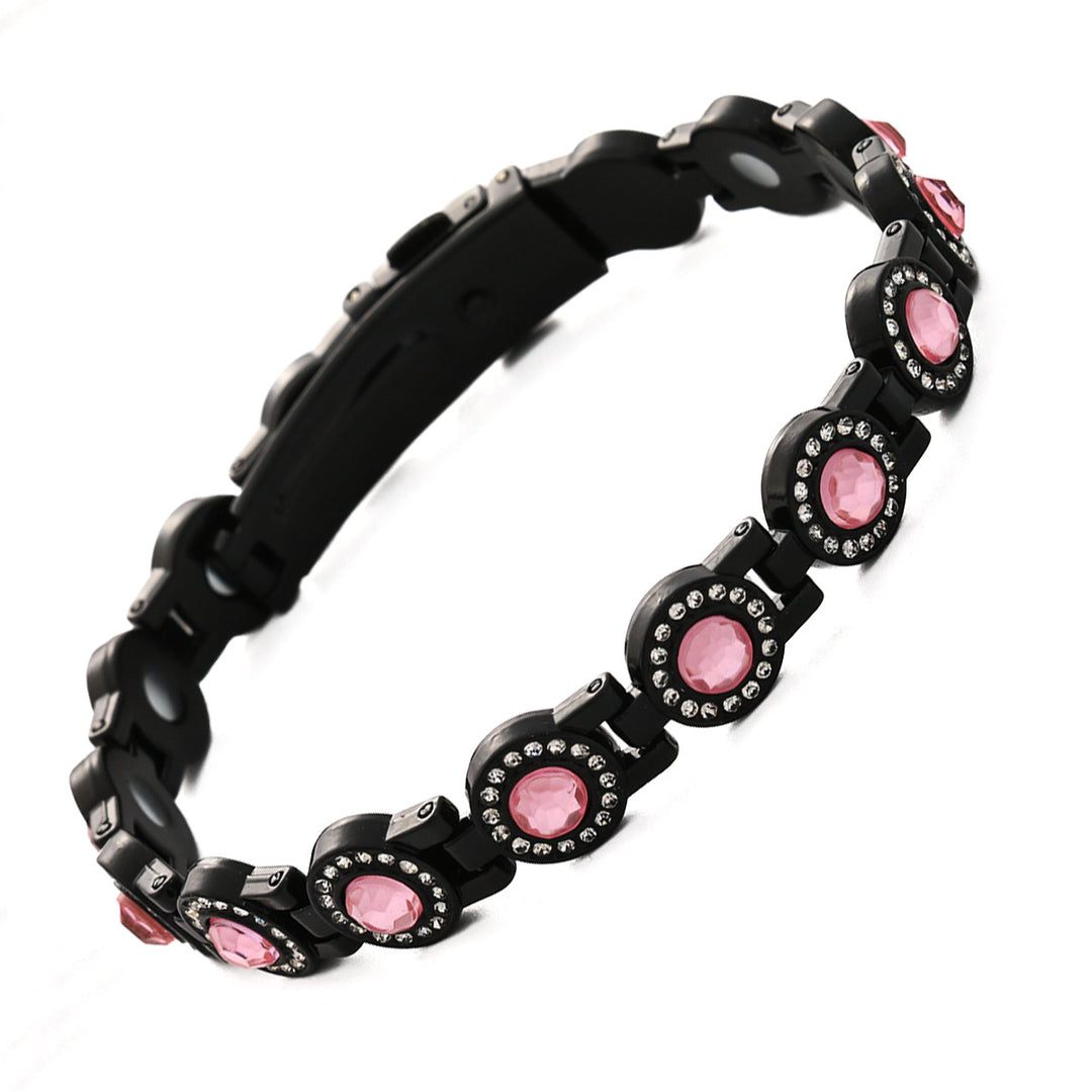 Rose Gold Tone Green Stone Pavé Health Bracelet (Delicate Magnetic Bangle)