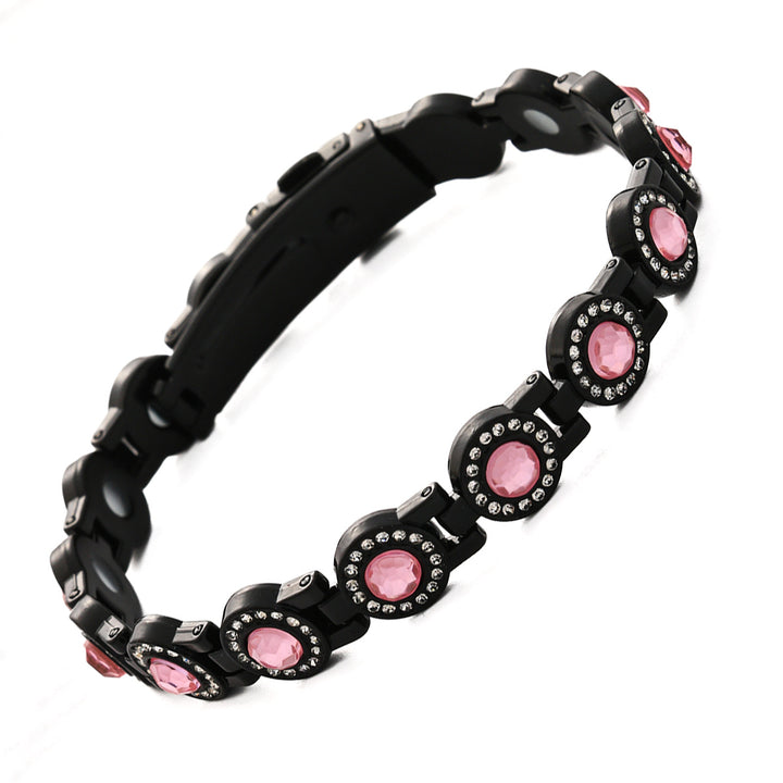Rose Gold Tone Green Stone Pavé Health Bracelet (Delicate Magnetic Bangle)