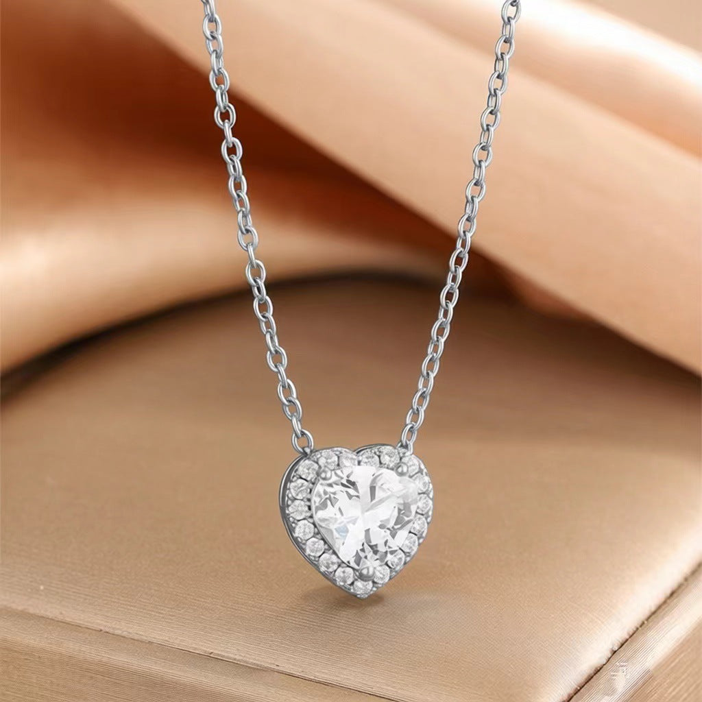 Heart Halo Diamond S925 Silver Necklace