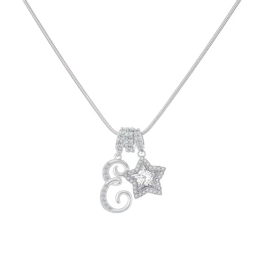 Script Initial Pave Star Dual Charm Snake Chain Necklace, Gold & Silver Custom Letter Choker