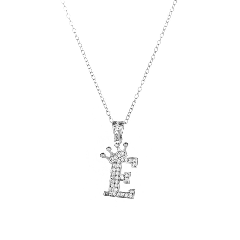 Crown Paved Diamond Initial Letter Necklace, 14K Gold Plated Personalized Dainty Chain, A-Z Available