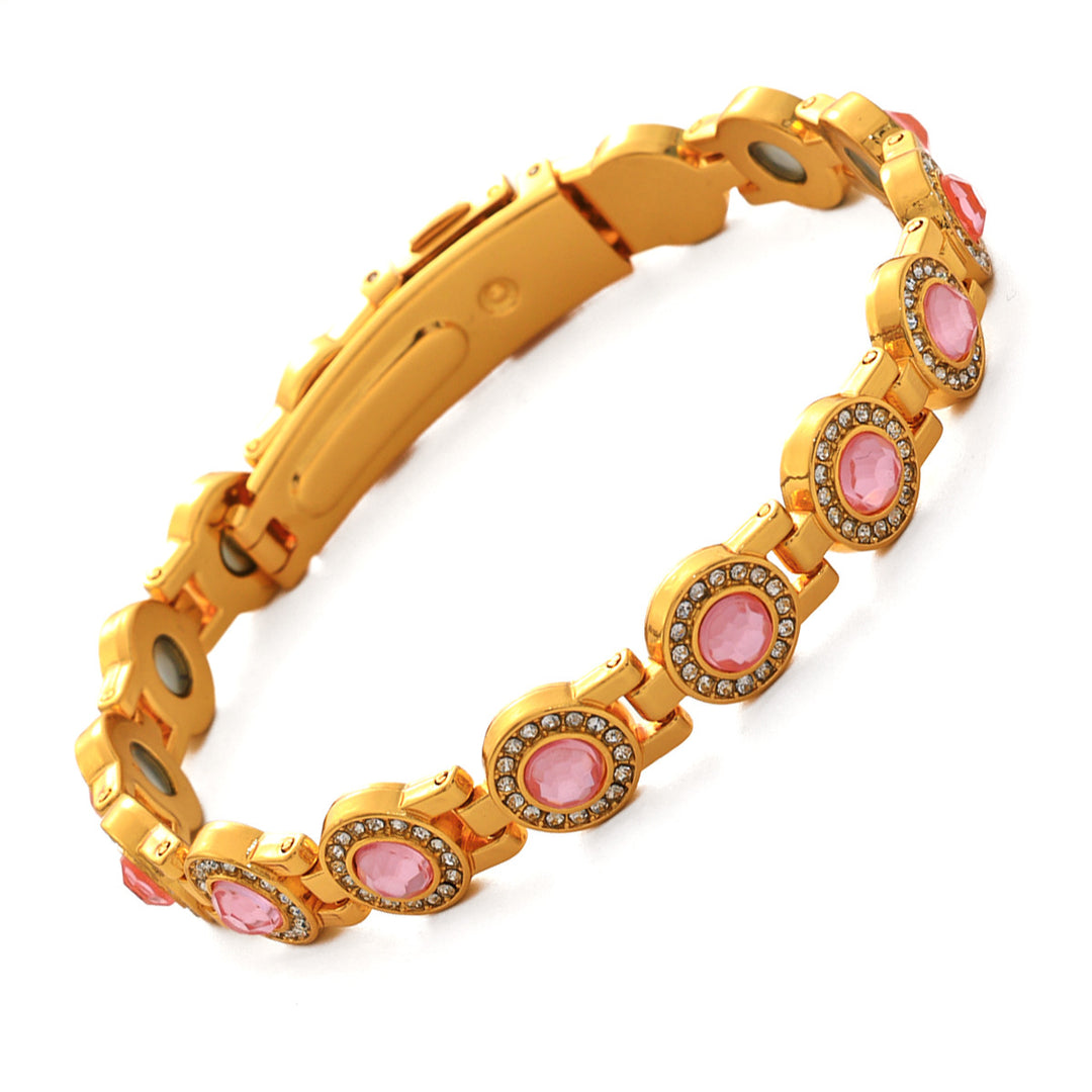 Rose Gold Tone Green Stone Pavé Health Bracelet (Delicate Magnetic Bangle)