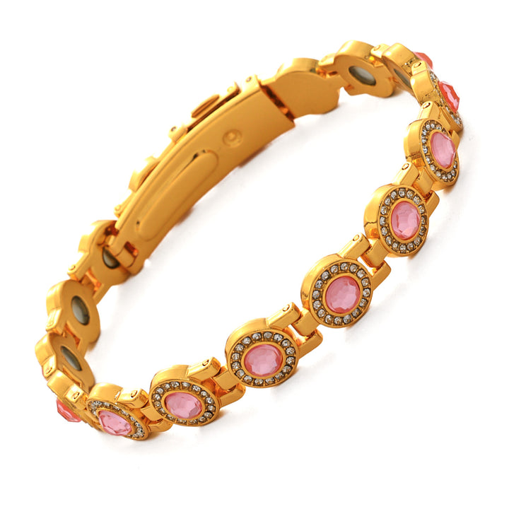 Rose Gold Tone Green Stone Pavé Health Bracelet (Delicate Magnetic Bangle)