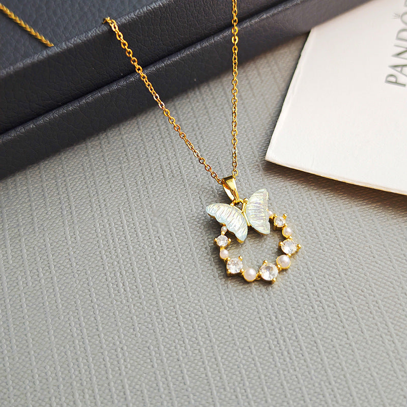 Mother-of-Pearl Butterfly & Diamond Choker (Fairy Vibe Sweet Girl Style)