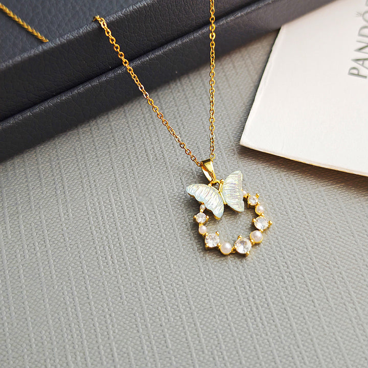 Mother-of-Pearl Butterfly & Diamond Choker (Fairy Vibe Sweet Girl Style)