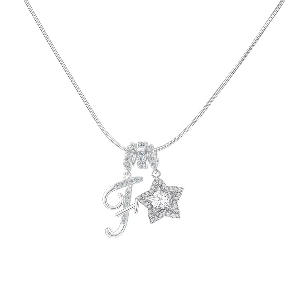 Script Initial Pave Star Dual Charm Snake Chain Necklace, Gold & Silver Custom Letter Choker