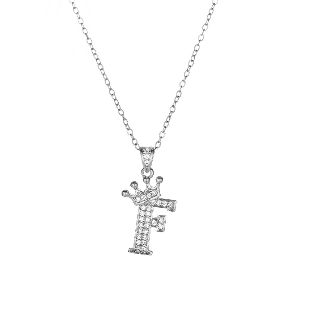 Crown Paved Diamond Initial Letter Necklace, 14K Gold Plated Personalized Dainty Chain, A-Z Available