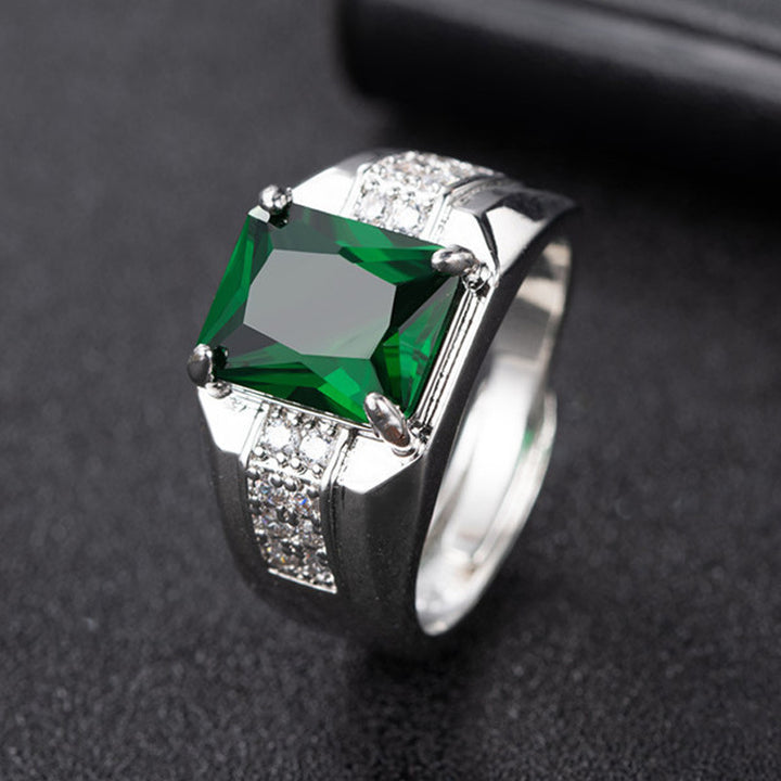 Men's Luxury Rectangular Gem Wide Band Ring (Emerald & Sapphire Two Colors Business Ring)