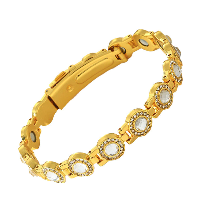 Rose Gold Tone Green Stone Pavé Health Bracelet (Delicate Magnetic Bangle)