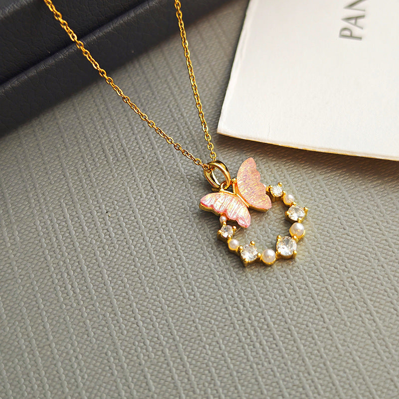 Mother-of-Pearl Butterfly & Diamond Choker (Fairy Vibe Sweet Girl Style)
