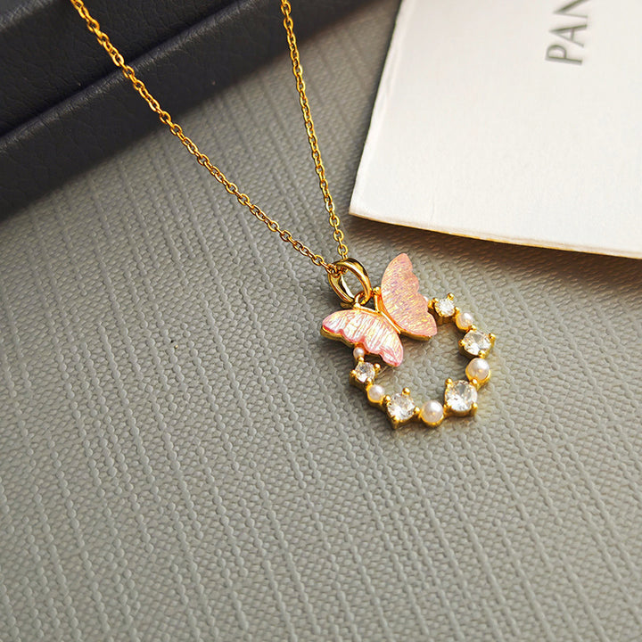 Mother-of-Pearl Butterfly & Diamond Choker (Fairy Vibe Sweet Girl Style)