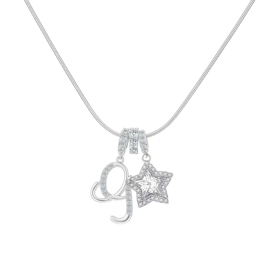 Script Initial Pave Star Dual Charm Snake Chain Necklace, Gold & Silver Custom Letter Choker